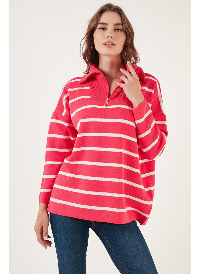 Lela Striped Half Zipper Oversize Knitwear Sweater Women's Sweater 4616080 - Image 5